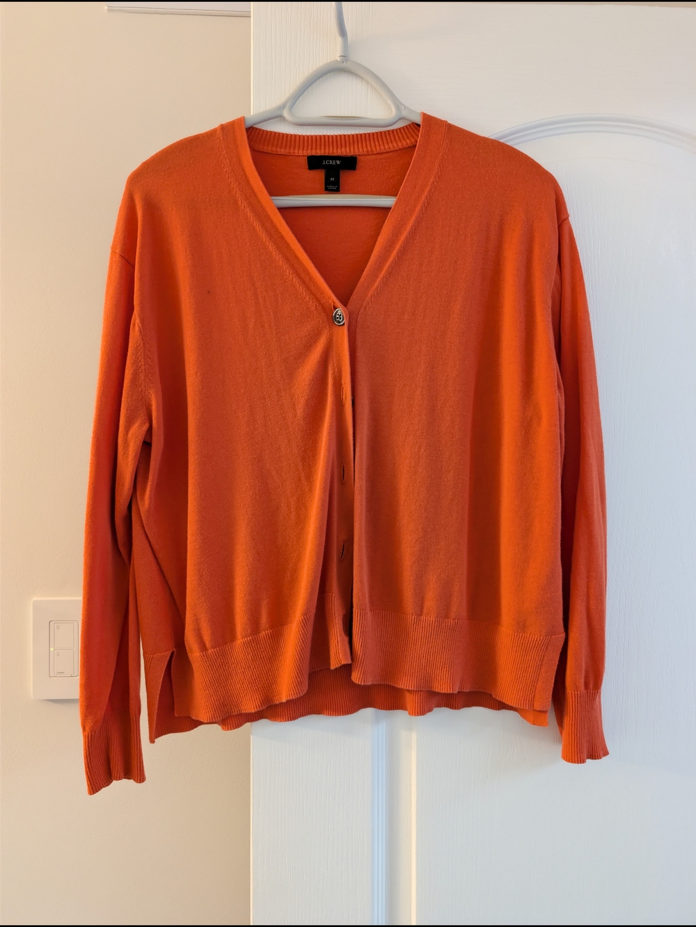 J. Crew Bright Orange V-Neck Single-Button Cardigan